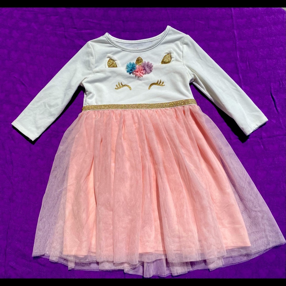Unicorn Tulle Long Sleeve Dress 5t